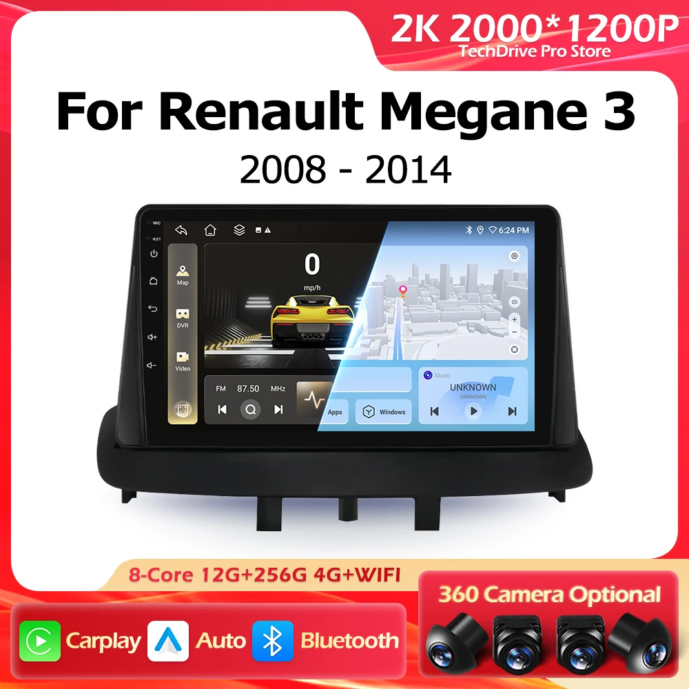 Android 16 Car Radio Carplay Auto For Renault Megane 3 Fluence Samsung SM3 2008-2014 GPS Navigation Multimedia Touch Screen WIFI
