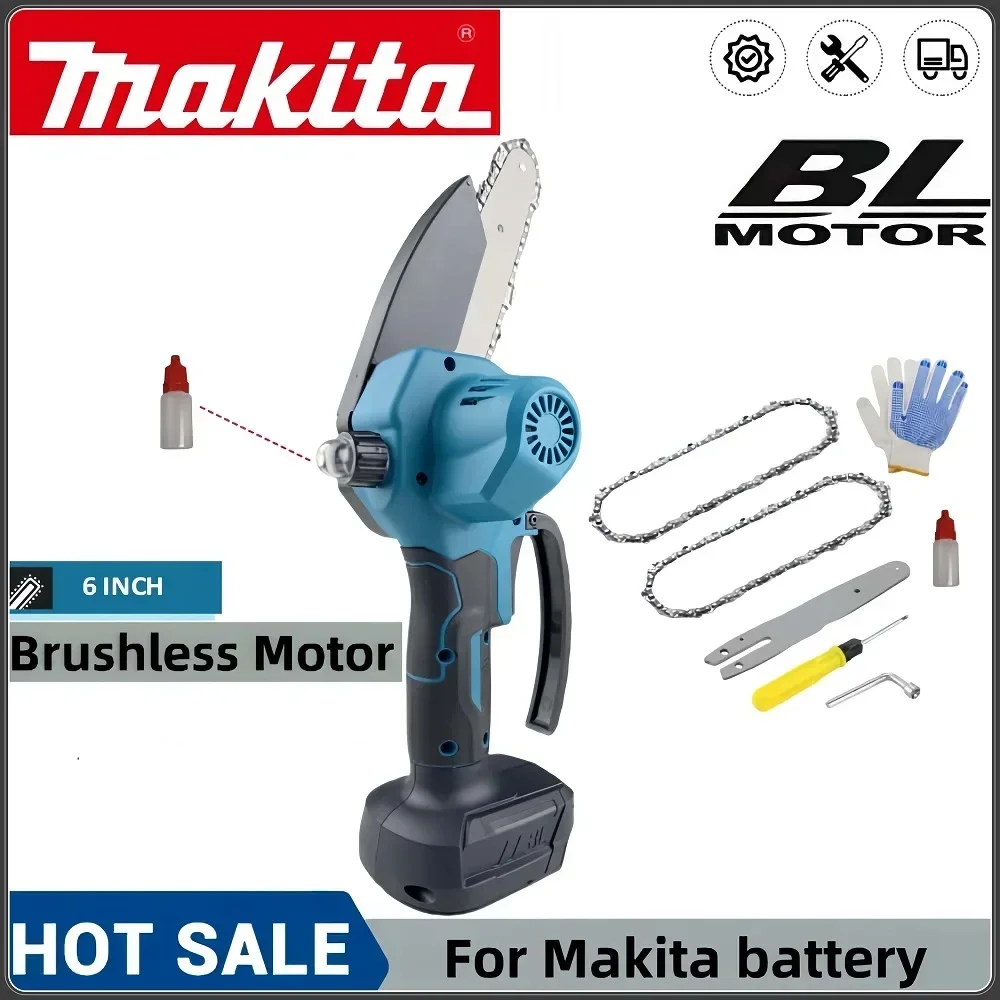 Makita 6 inch oil pot electric chain saw portable chain saw tree cutting machine garden trimming electric tool Makita 18Vbattery