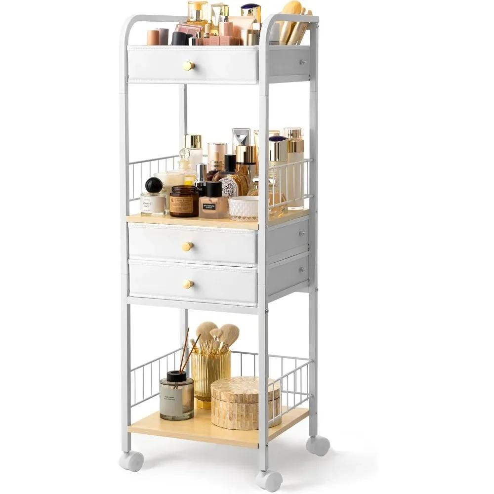 

Floor Makeup Organizer Storage Cart, Make Up Organizers, Vanity Cosmetics Holder , Bathroom Organizer Shelf with Wheels