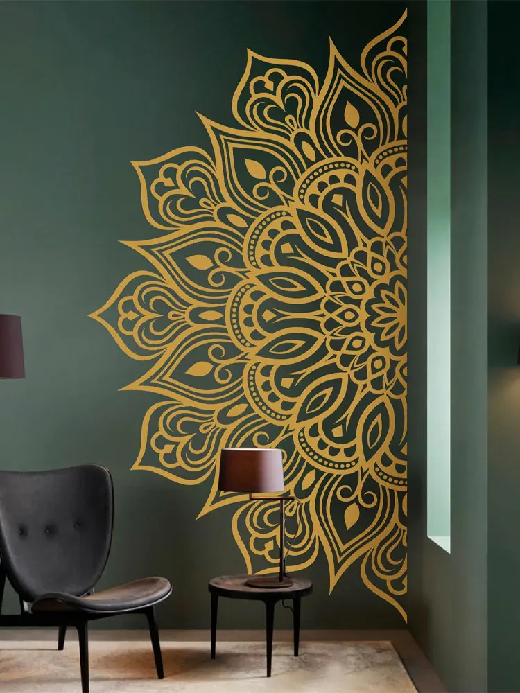 Mandala w pół naklejce ściennej Winylowy wystrój domu do salonu Sypialnia Boho, Hippie, Zen, Indian Yoga Medytacja Naklejki Z607 — zdjęcie 2