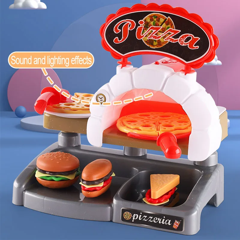 Kid Play House Game Kitchen Fast Food Restaurant Burger Fries Dessert Coffee Machine Cashier Set Mini Educational Role Play Toys