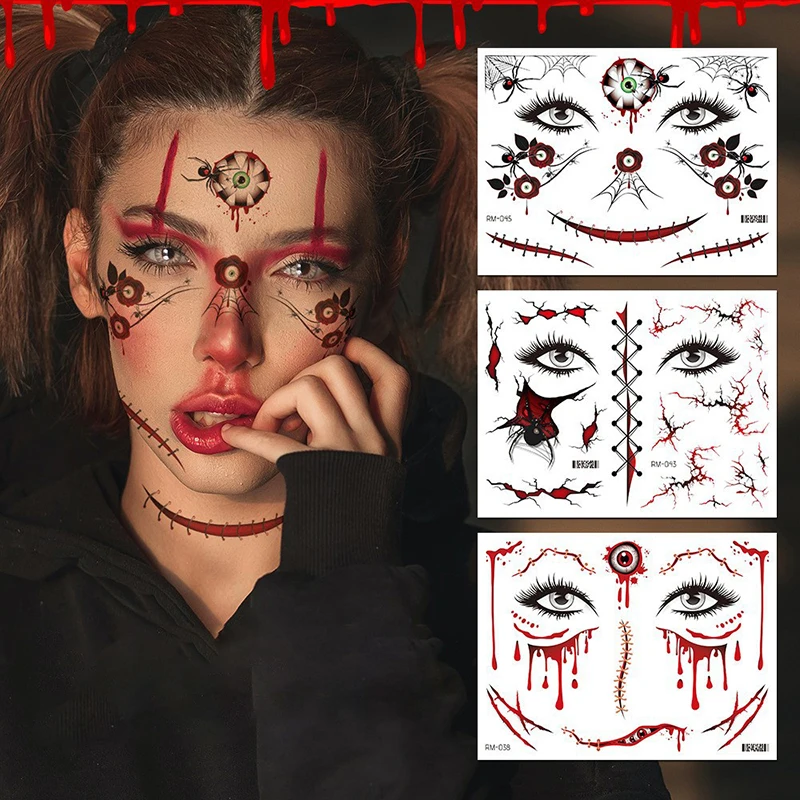 Halloween Tattoo Sticker Horror Series Tattoo Sticker Small Arm Waterproof Tattoo Sticker Scar Tattoo Sticker Face Sticker