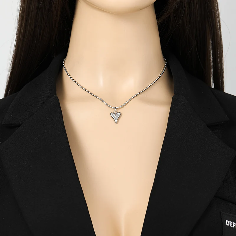 EILIECK 316L Edelstahl Herz-Liebes-Halskette Ohrringe Trendy für Frauen Neues Party-Geschenk Silberfarben Wasserdichtes Schmuckset – Detail 11