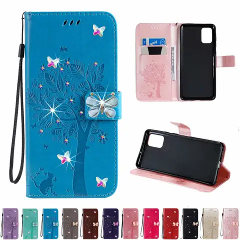 Rhinestone Phone Case for Samsung Galaxy S5 Mini S7 S6 Edge S9 S8 Plus C9 Pro G977B Sunjolly Tree Flip Wallet Cases Cover