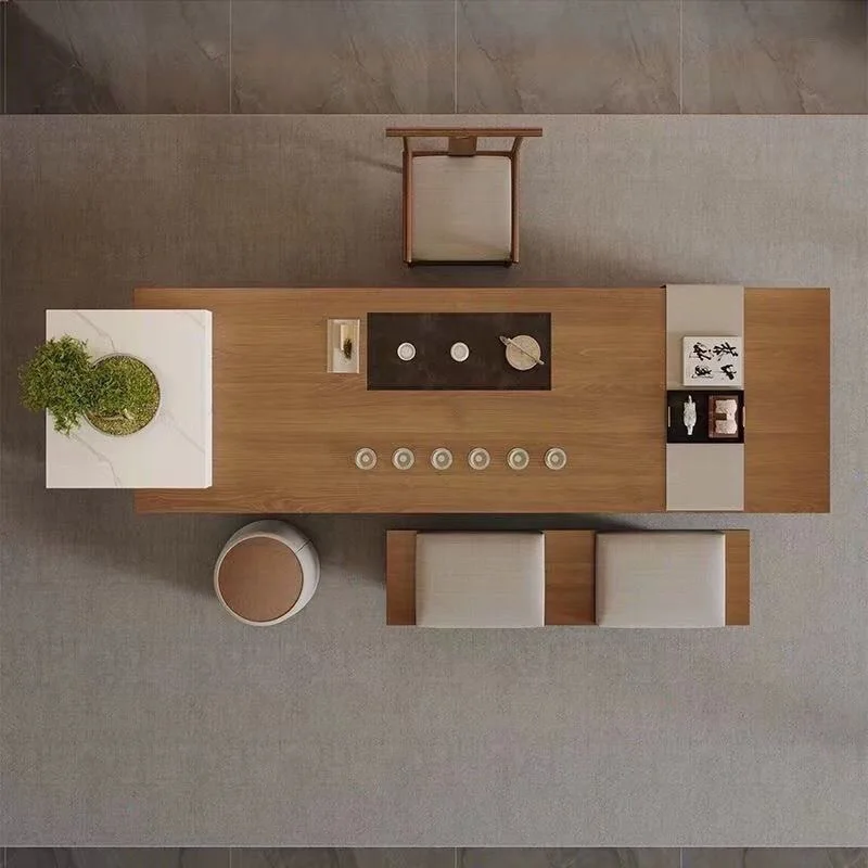 Solid wood island tea table large board tea table and chair combination