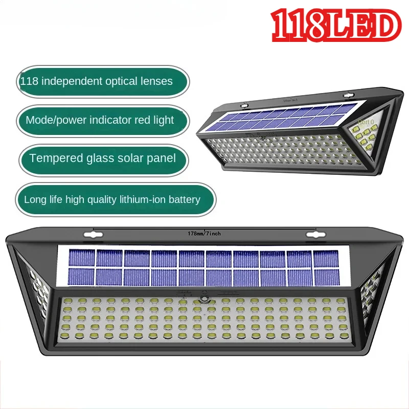 

118LED Newest Solar Lights Outdoor Waterproof IP65 Solar Lamp of Motion Sensor 3 Mode Garden Safety Lighting Street Yard Lantern