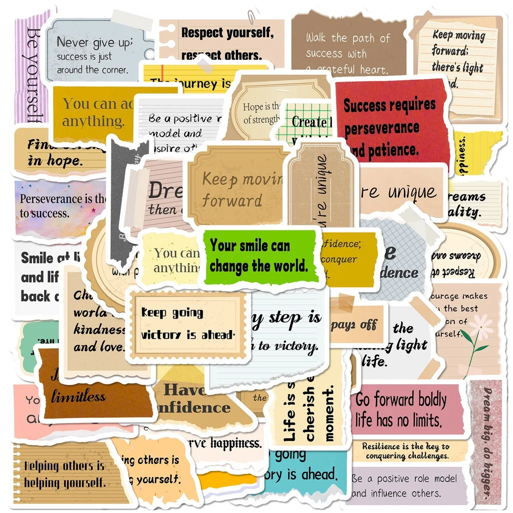 50개 INS 스타일 불규칙한 모양의 영감을 주는 문구 그래피티 스티커 헬멧 자전거 데칼 블링블링스티커스 스토어