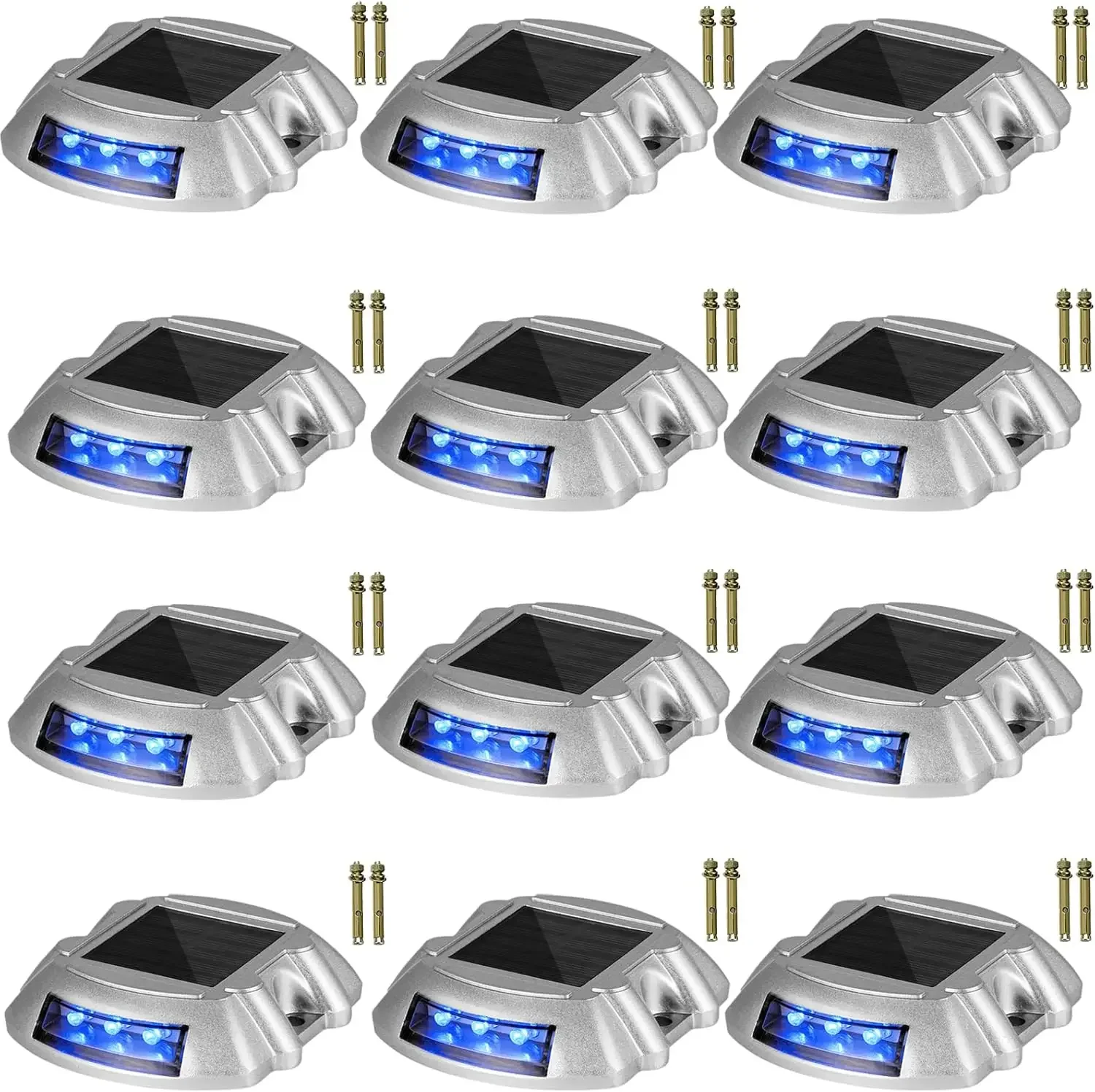 Driveway Lights 12-Pack Solar Driveway Lights Bright Blue Solar Deck Lights Outdoor Waterproof Wireless Dock Lights 6 LEDs for