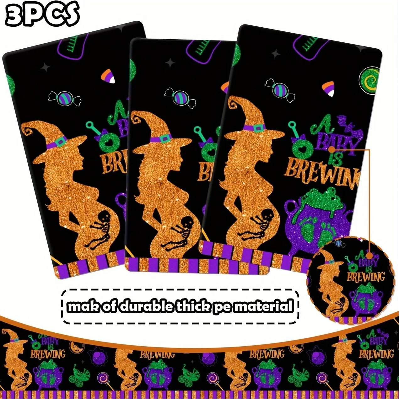 زينة استحمام الطفل للهالوين، 3 قطع من مفارش المائدة لحفلة الهالوين للأطفال، غطاء طاولة بلاستيكي للاستعمال مرة واحدة