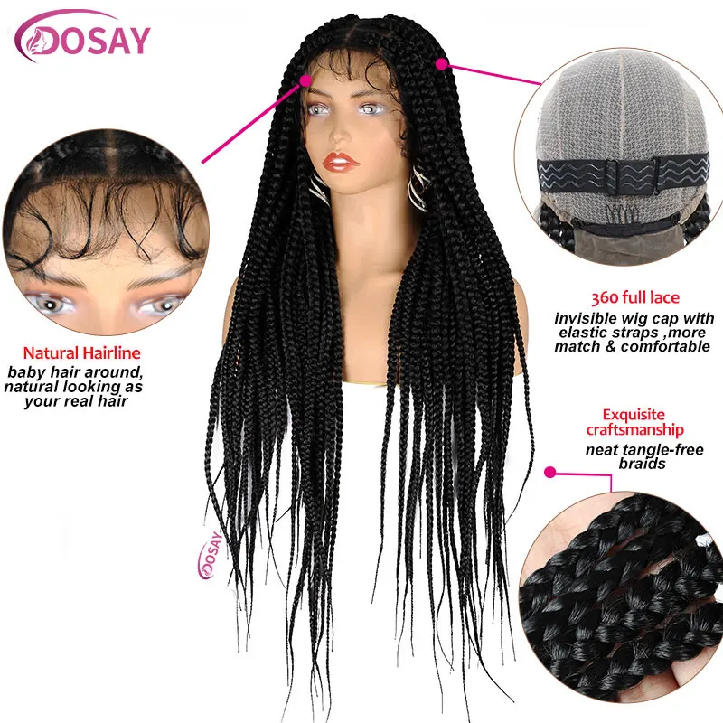 Synthetic Box Braided Wigs For Women Jumbo Full Lace Box Braids Wigs With Baby Hair Knotless Lace Wigs Cornrow Braiding Hair Wig