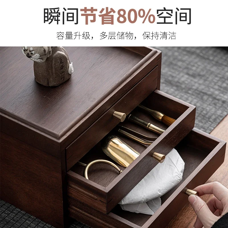 Walnut Solid Wood Household Chinese Multi-Layer Stackable Drawer Storage Box Pry Tea Tea-Allocating Tray