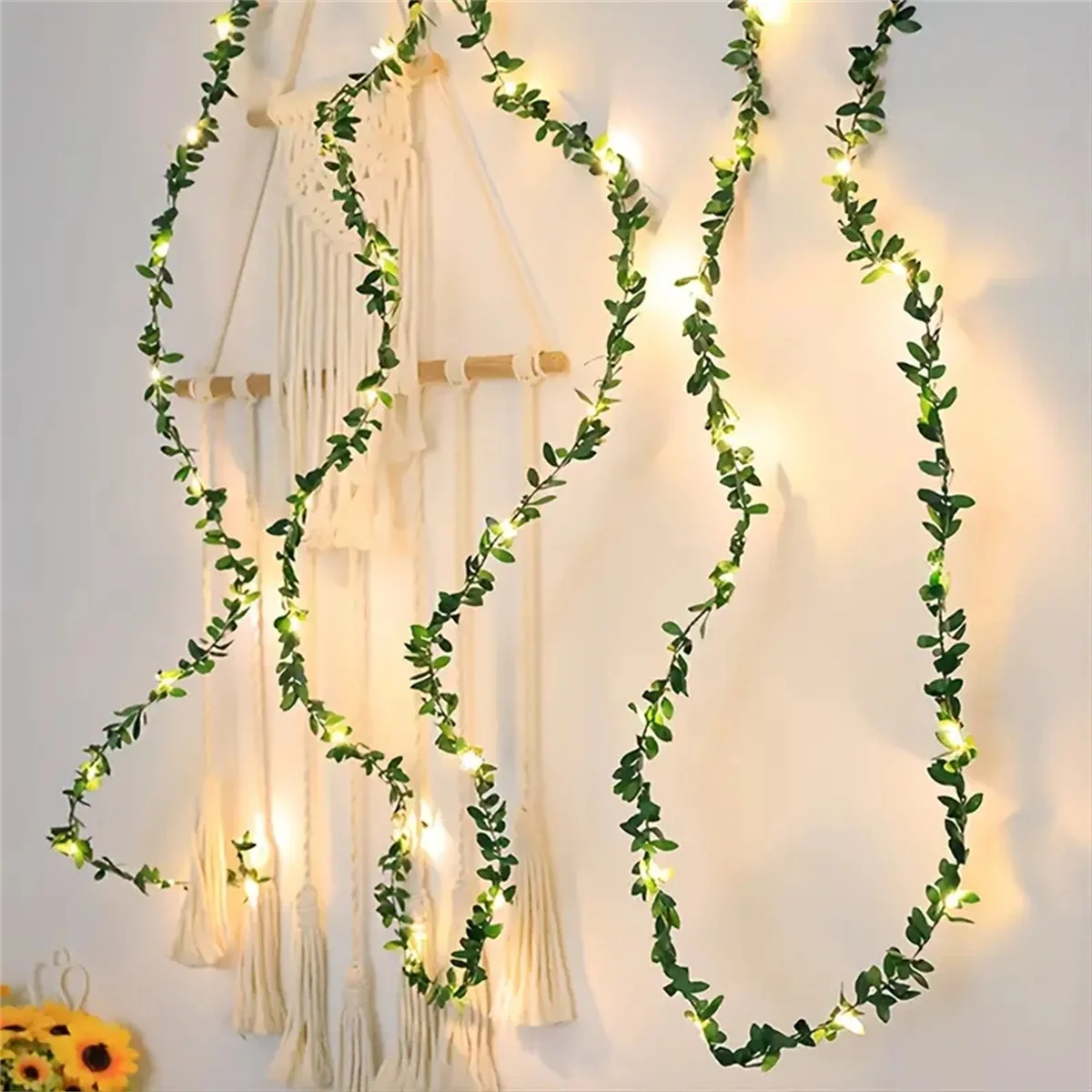 2/5M Green Leaf Wreath Light String Artificial Flower With Fairy Lights Used For Party Wedding Holiday Courtyard Decoration