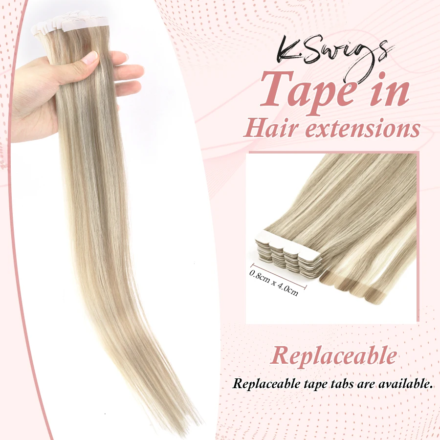 K.S WIGS Mini Tape In Human Hair Extensions Straight Seamless Skin Weft Invisible Natural Non-Remy Human Hair Adhesive Extension