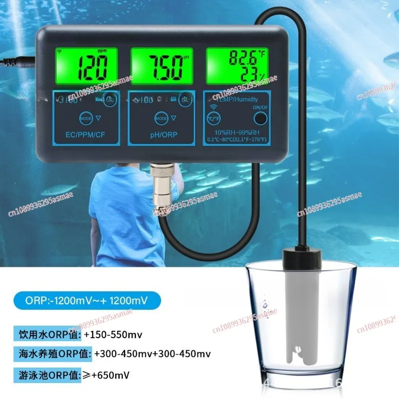 7 in 1 WiFi Tuya Online Water Quality Monitor, Hydroponic EC Conductivity PH ORP Meter for Aquarium Aquaculture Water Testing