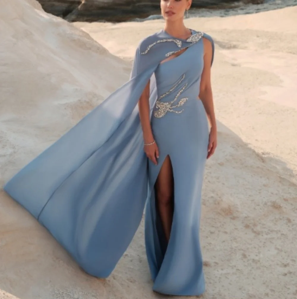 

Customized Jersey Rhinestone One-shoulder Long Dresses Shawl Women's Evening Bespoke Occasion Chic Elegant Party Sparkle