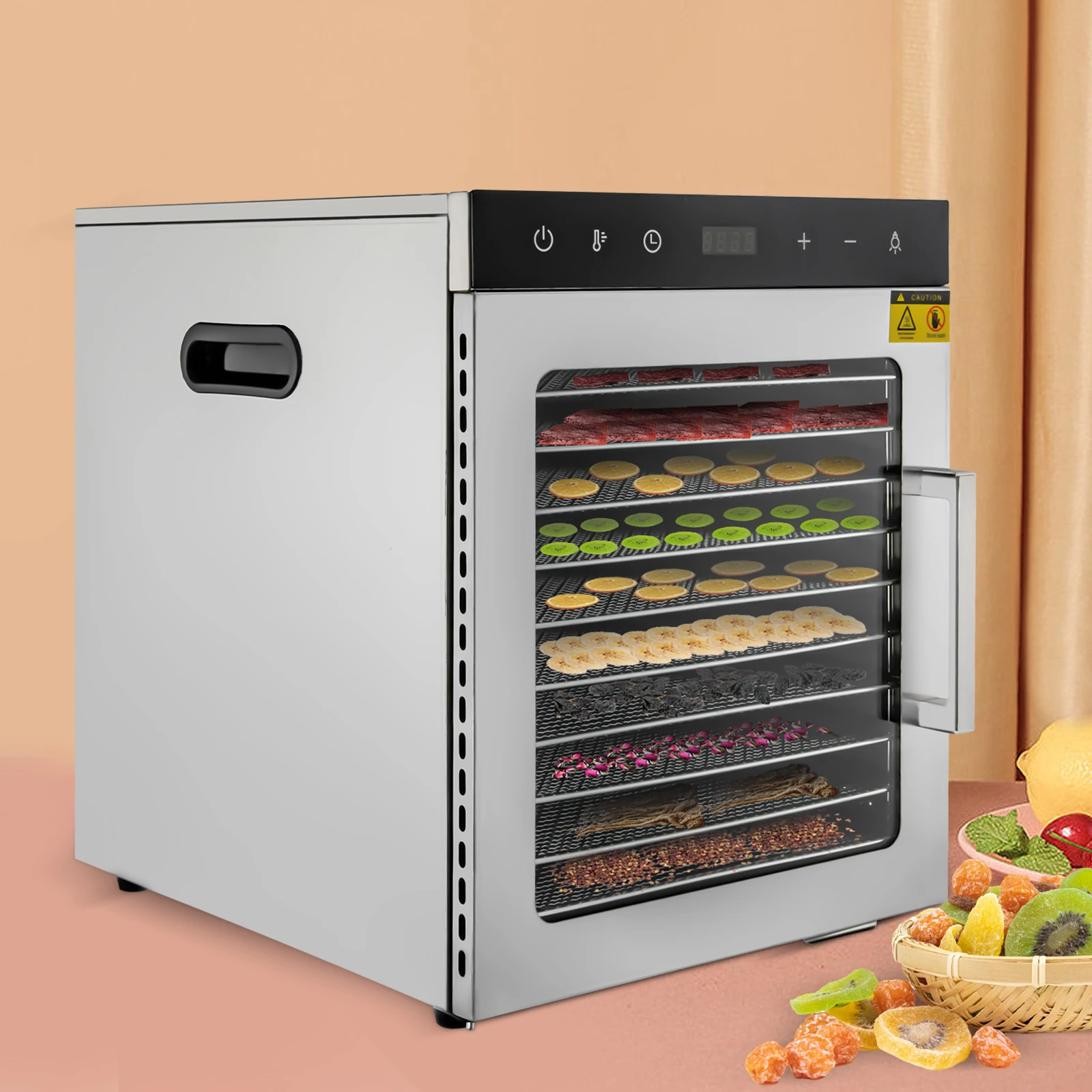 10 Tray Food Dehydrator 10-pan Commercial Dehydrator Machine Temperature&Time Adjustable LED Operation Panel Stainless Steel