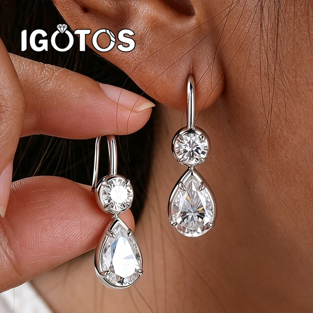9.6cttw Round & Pear Cut Moissanite Hook Drop Earrings S925 Silver Dangle Sparkling Lab Diamond Wedding Party Daily Jewelry Gift