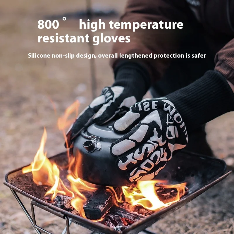 

Outdoor Gloves, 800 Degree High Temperature , Heat Insulation Gloves, Silicone Gloves, Barbecue Oven Thickening Gloves