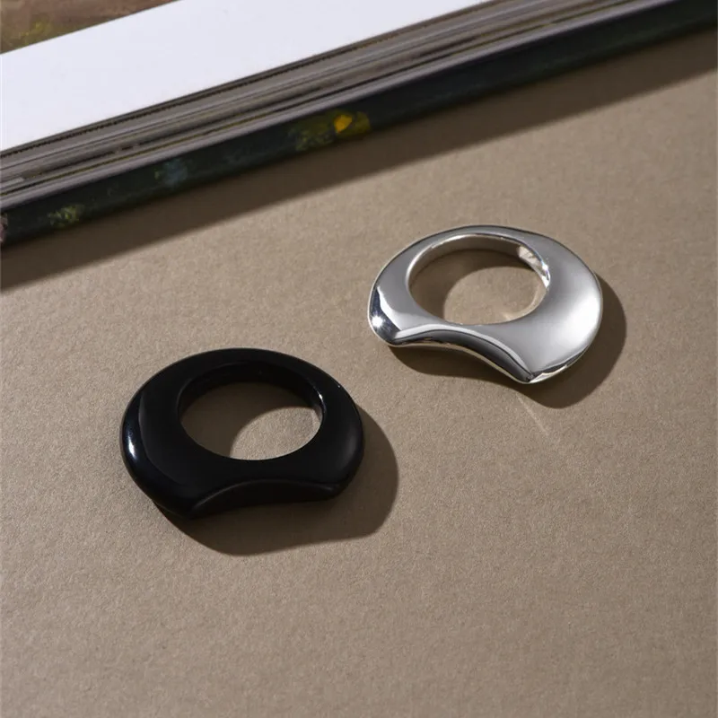

2026 Fashion Simple Natural Black Agate Red Double Loop Stacked Ring Women Europe Jewelry