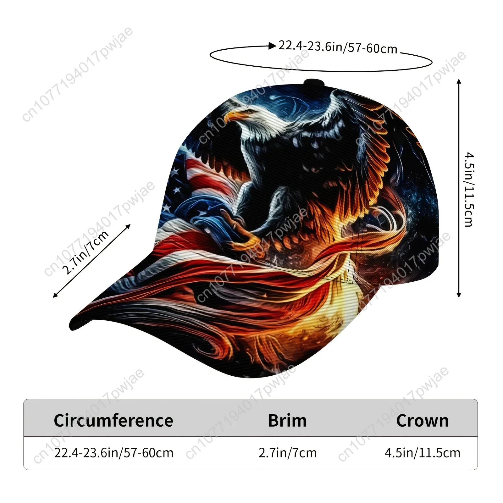 [Adjustable|Breathable] 1pc Adjustable Baseball Cap - Breathable, Lightweight Polyester with American Flag & Eagle Design, Curve view 4