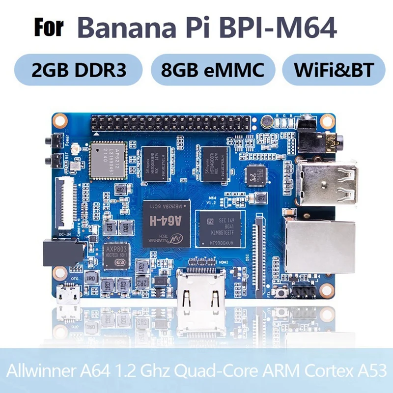 Y51A For-Banana-Pi-BPI-M64-Development-Board-Allwinner-A64-2GB-DDR3-8G-EMMC-1000Mbps-Wifi+BT-Support-For-Linux-Raspberry-Pi