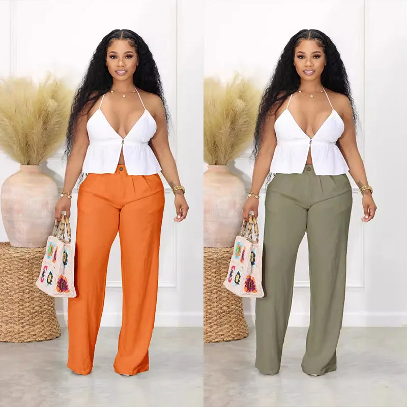 

Women Cotton Linen Wide Leg Pants Casual Loose Solid Office Lady Trousers Vintage Fashion Wide Leg Pants