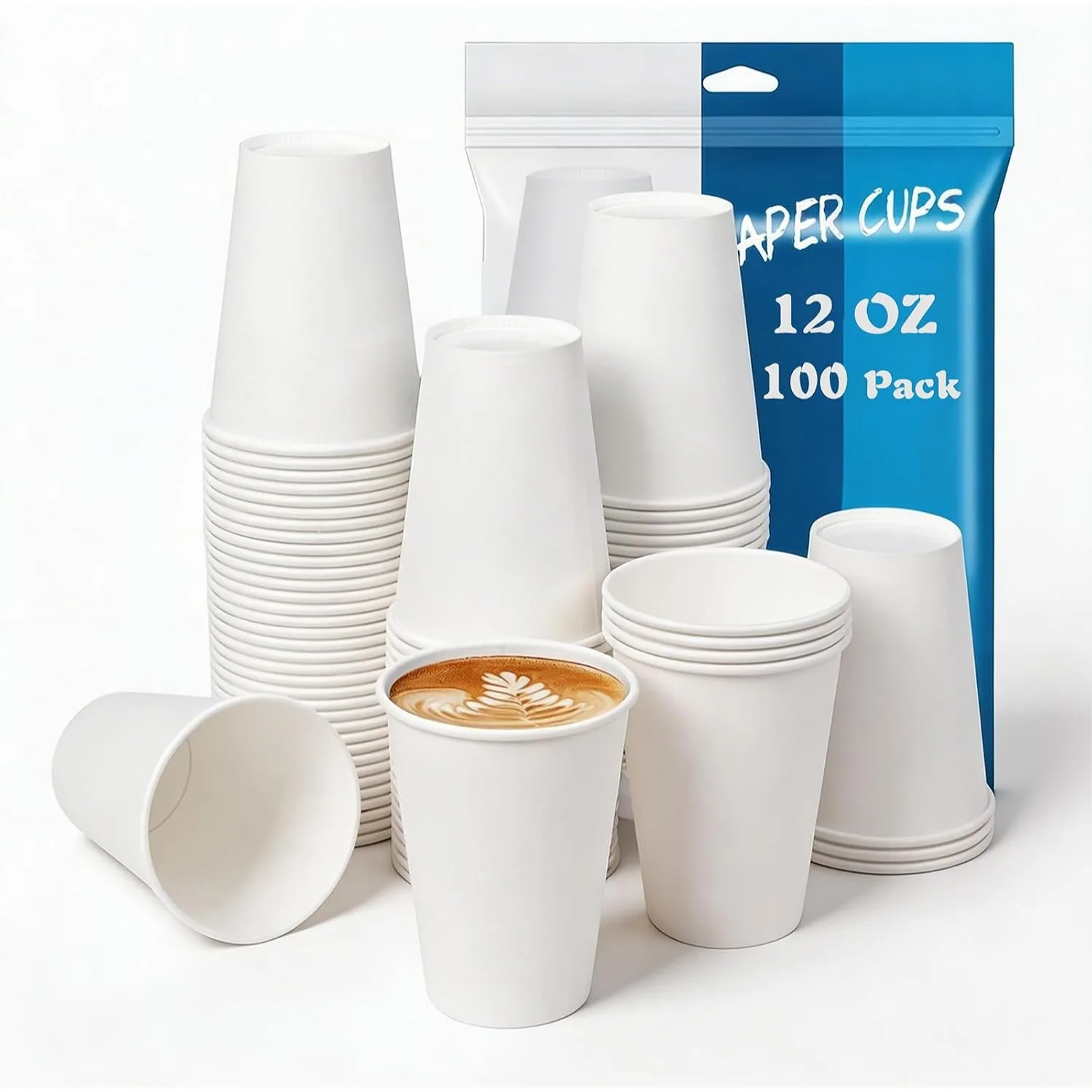 

12 oz Disposable Paper Coffee Cups 100 Pack Leak-Resistant for Hot Cold Drinks Office Party Travel To Go