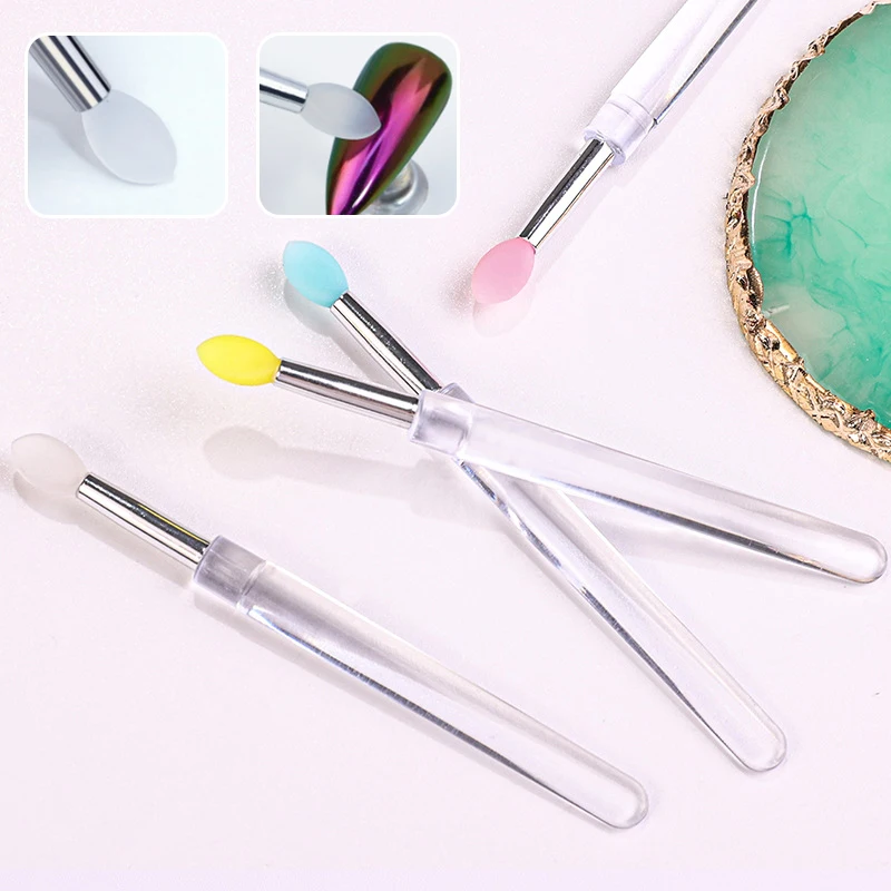 1/5Pcs Reusable Nail Arts Silicone Applicator Sticks Chrome Glitter Applying Manicure Tool Easy-Daub Pigment Silicone Nail Brush