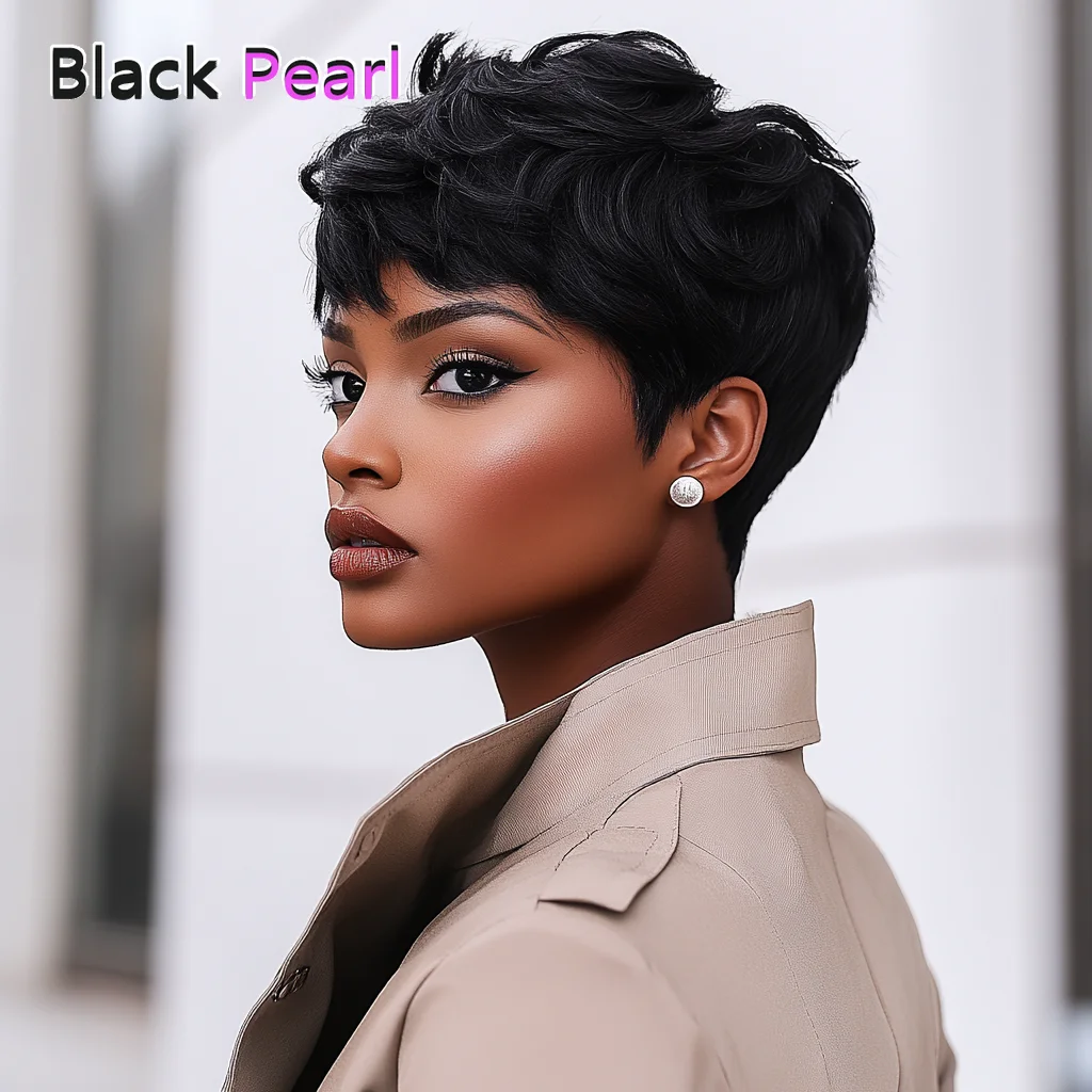 

Perruque Cheveux Humain Sans Colle Short Pixie Cut Wig With Bangs Glueless Brazilian Remy Hair Wigs For Women