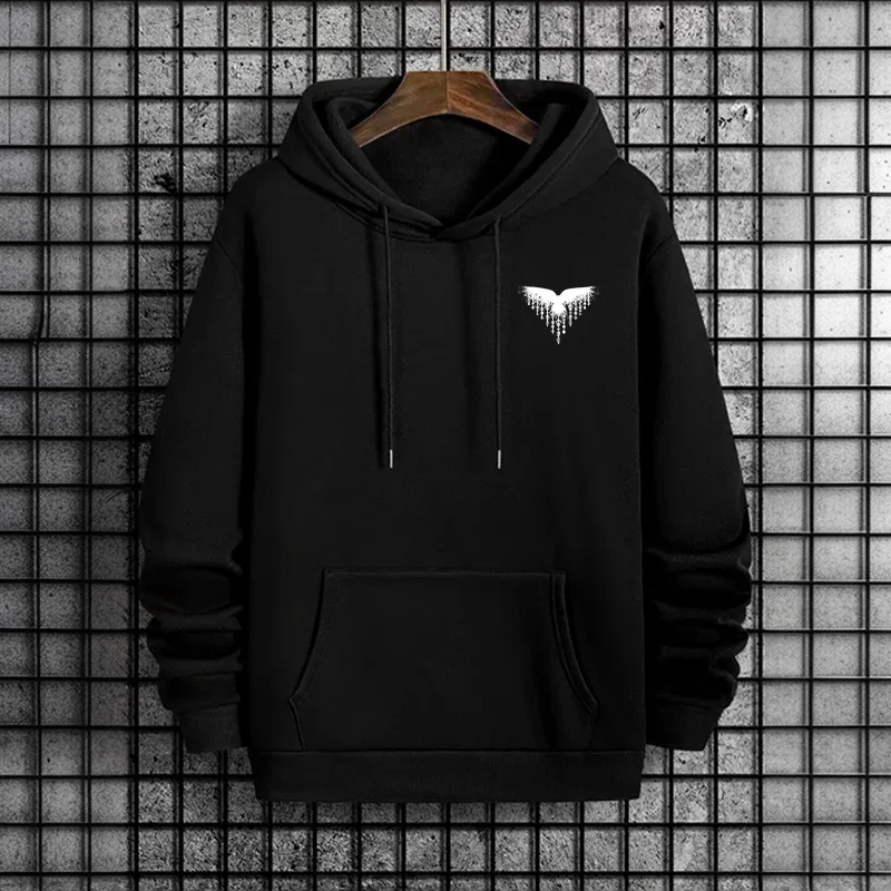 Raven Print Men's Hoodie Fall Winter High Grade Warm Sweatshirt Male Daily Casual Fashion Pullover Outdoor Gym Fitness Sport Top