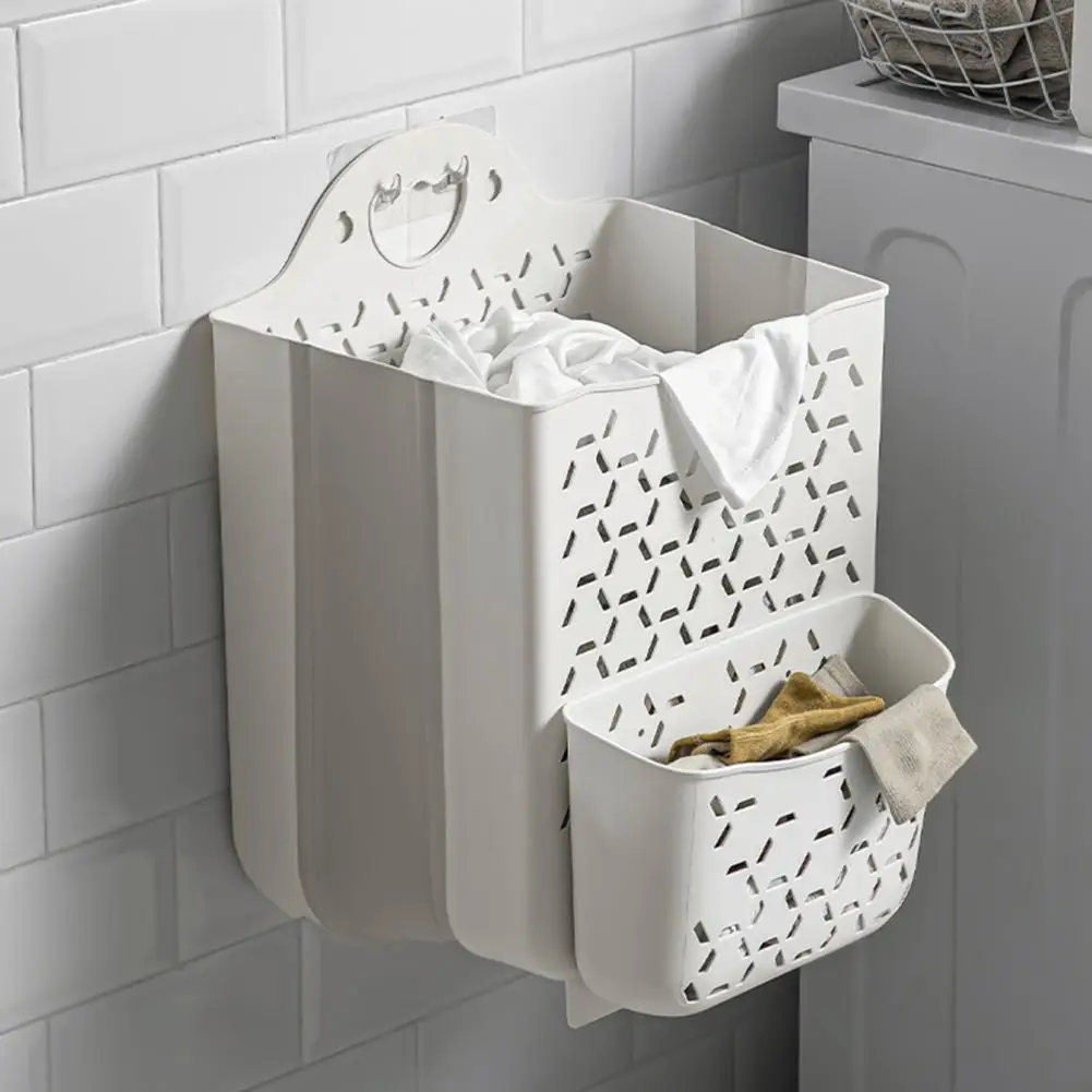 Laundry Basket Hanging Ring Hamper Punch Free Wall Hanging Washing Clothes Organizer Bathroom Laundry Holder Laundry Storage Box