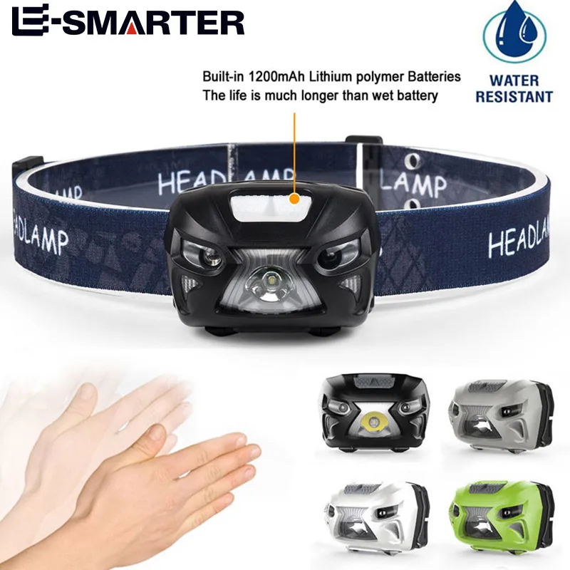 

Мощный сенсорный налобный фонарь, перезаряжаемый портативный налобный фонарь, лампа с датчиком движения тела, фара для кемпинга, рыбалки, бега, EDC