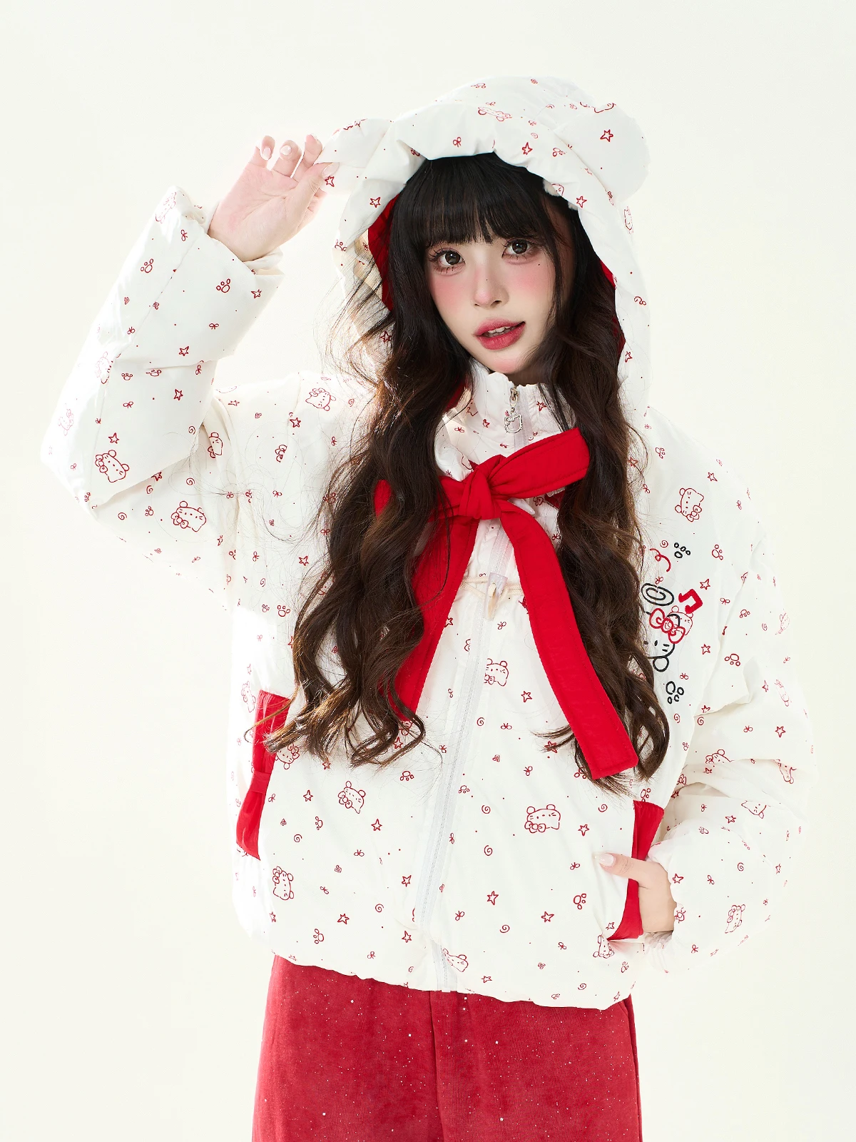 

Женская зимняя утепленная куртка-пуховик ENJOG Red KT с принтом, свободного кроя, с капюшоном, милый дизайн, длинный рукав, на молнии, теплая верхняя одежда