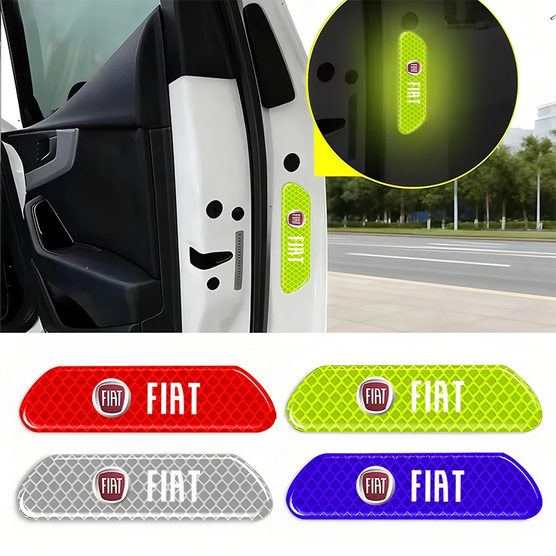 4 Stück Autotür-Sicherheitswarnung Reflektierende Markierung 3D-Aufkleber für Abarth FIAT Punto 500 Tipo Stilo Palio Bravo Doblo Panda Ducato