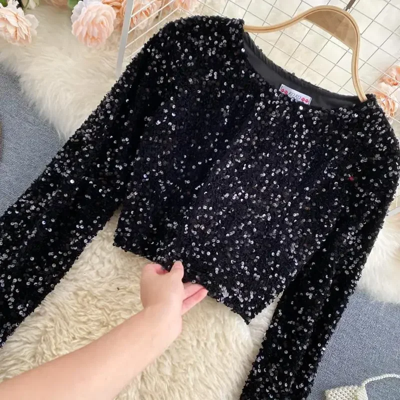 2025 blusa nueva para mujer, moda coreana, ropa ostentosa, camisas Vintage, blusas de otoño para mujer, Tops cortos ajustados dulces de manga larga