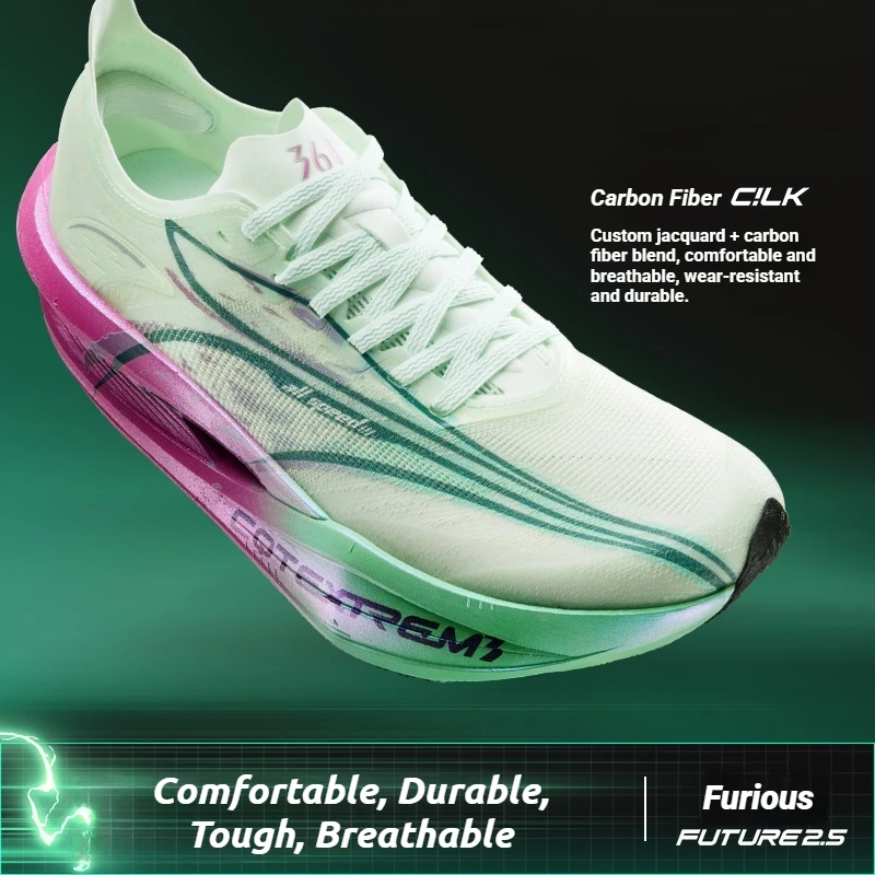 361 Degrees Furious Future 2.5 Running Cushioned Stable Shoes Marathon Plate Racing Carbon Breathable Durable Sneakers 672612228 view 5