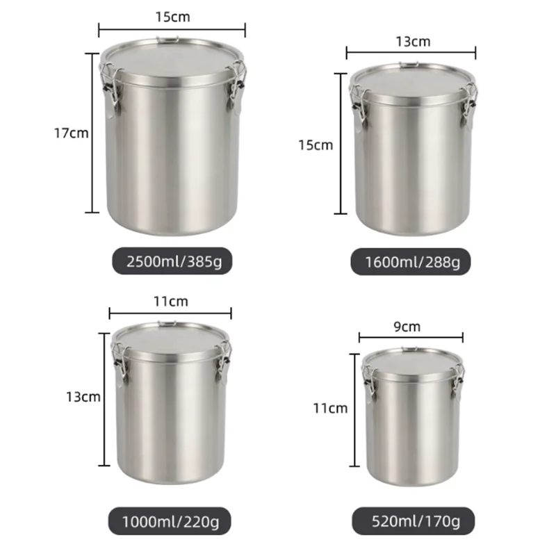Airtight Stainless Steel Coffee Canisters With Lids Kitchen Food Storage Containers Tea Sugar Tank Seal Jars Sealing Cans