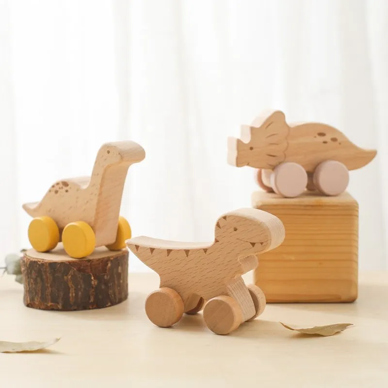 Wooden Baby Teether Toys Beech Wooden Dinosaur Cartoon Car Bus Teetherer Montessori Toys For Children Teething Chew Toys Gift