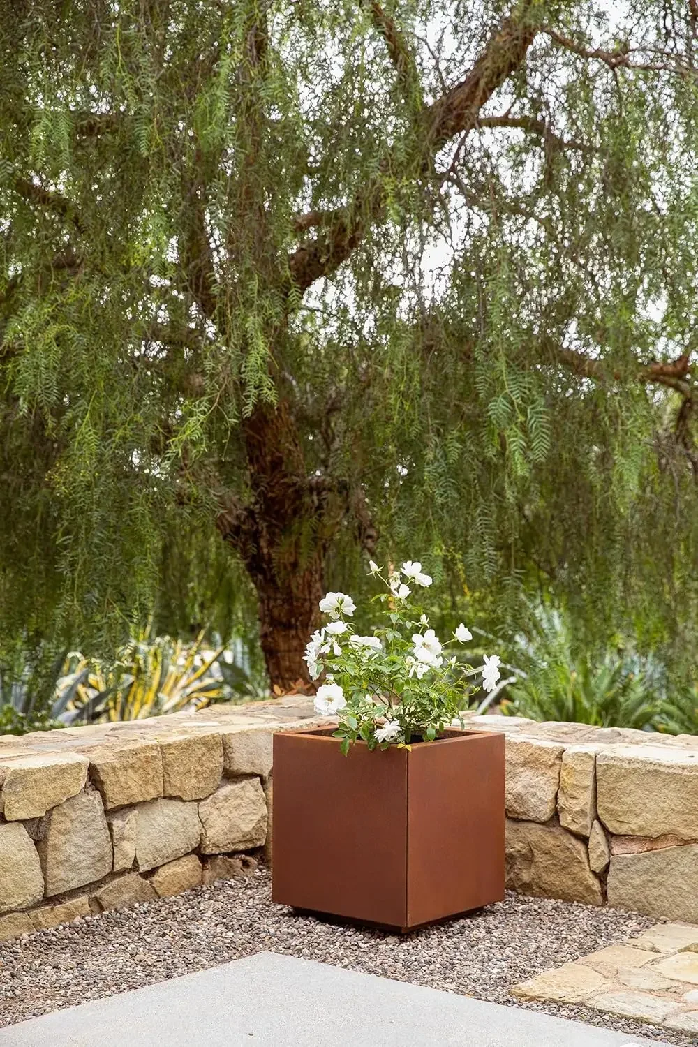 Veradek Corten Steel Series Cube Planter - Square Metal Planter for Outdoor Patio/Garden | Naturally Rusting Steel for All-Weath