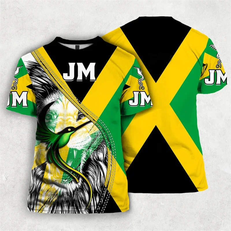 

Jamaica Flag Lion Emblem Graphic T Shirt For Men Clothing 3D Jamaican Pride Printed T-Shirt Tops Tee Shirts Fashion Short Sleeve