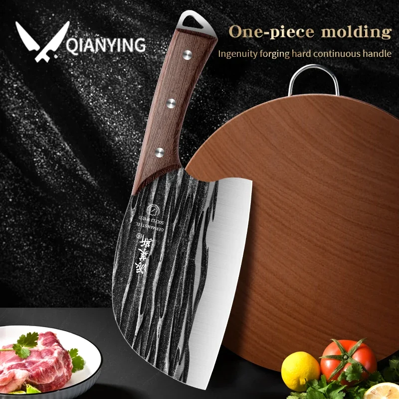 Chicken wings wood handle hand forged kitchen knife, household stainless steel sharp chef Chinese kitchen knife, blade knife