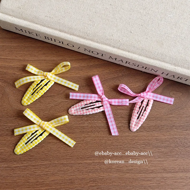 Hair Clips Bow Plaid Candy Color Metal BB Barrettes Adorable Sweet Non Slip Gentle Grip for Kids Girls Daily Party Travel
