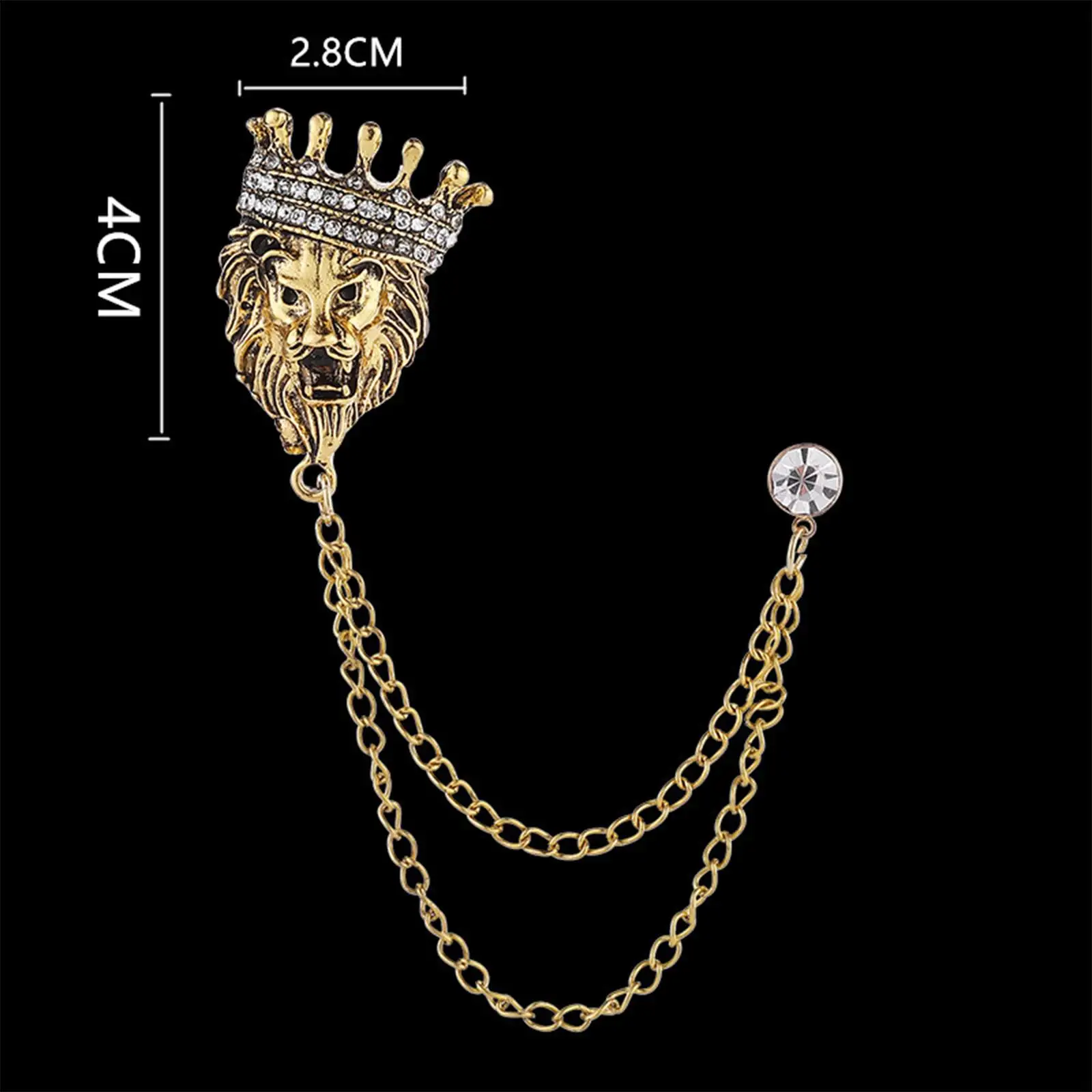 Mens Fashion Crown Brooch Pins Rhinestone Suit Chain Lapel Decor Zinc Alloy Wedding Party Breast Jewelry for Jacket Shirt Coat