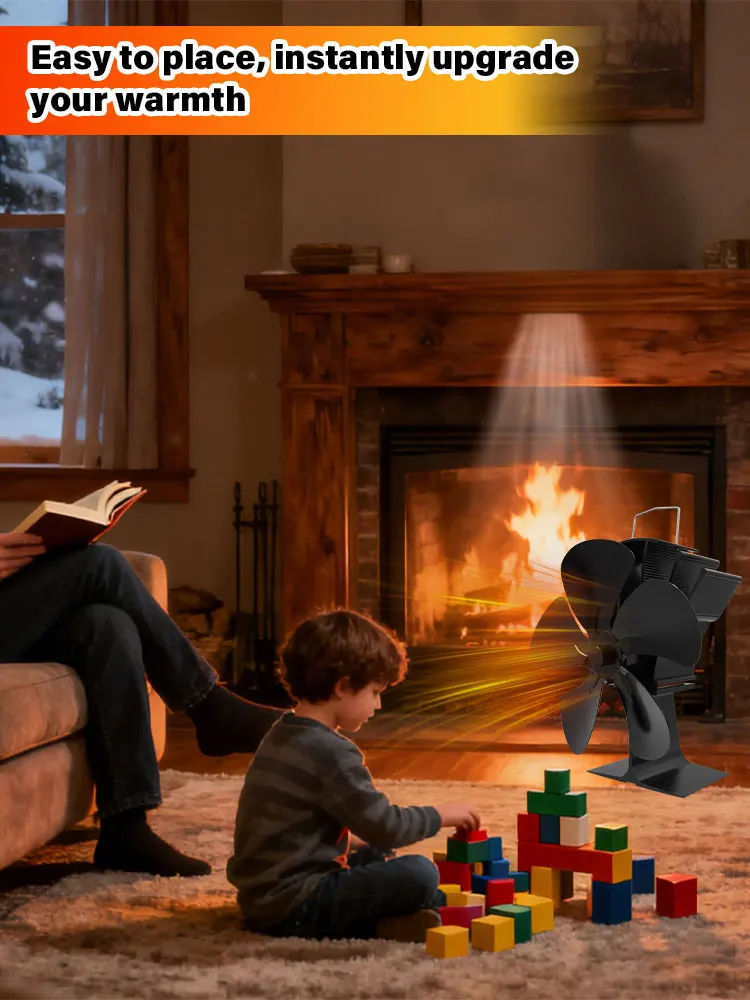 Ventilateur de poêle à 5 lames pour poêle à bois, outil de chauffage environnemental silencieux, distribution efficace de la chaleur, cheminée, 62