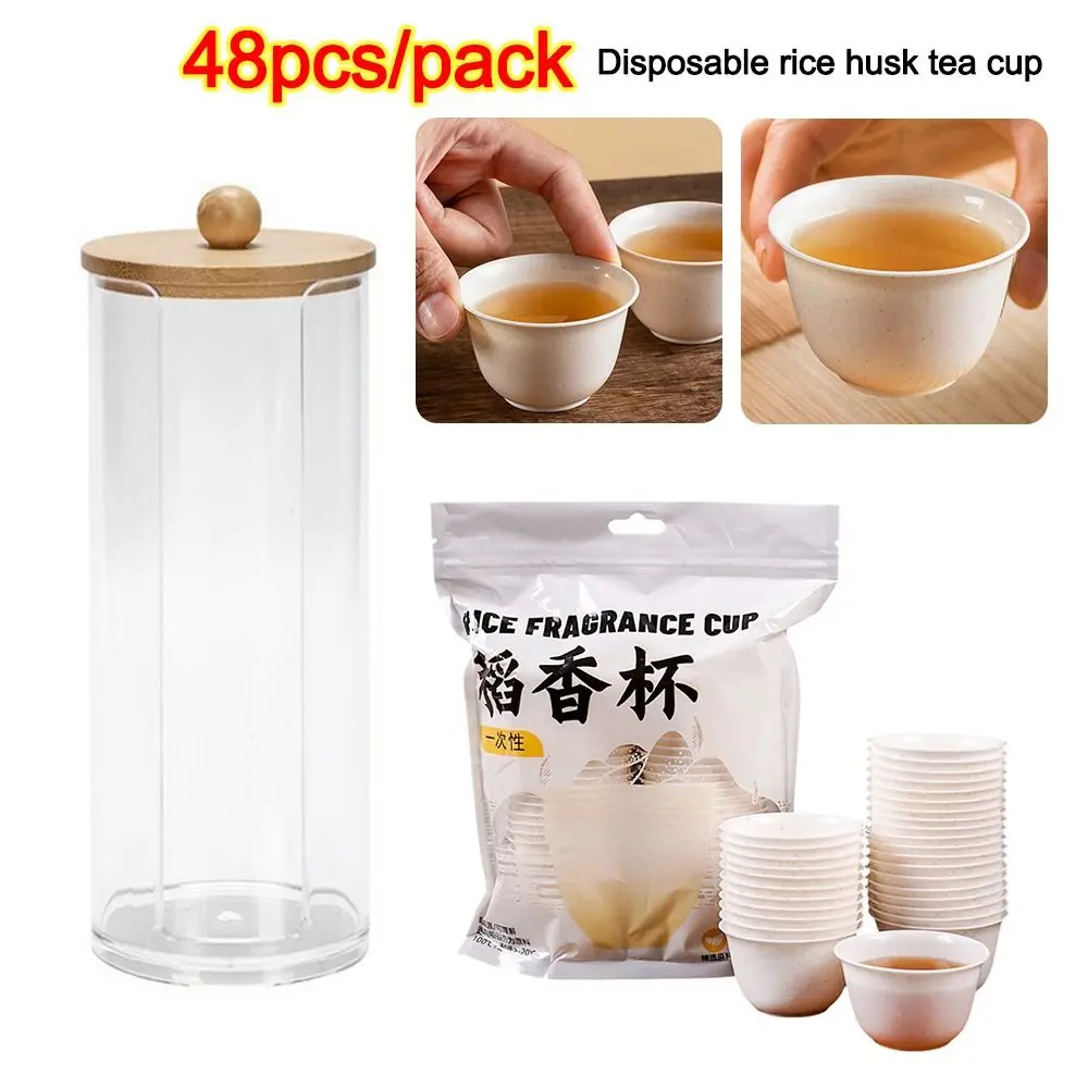 48 Teile/paket Neue Reis Schale Einweg Tee Tasse Biologisch Abbaubare Gastfreundschaft Teetasse Lagerung Rack Verdickt Kung Fu Tee Tasse