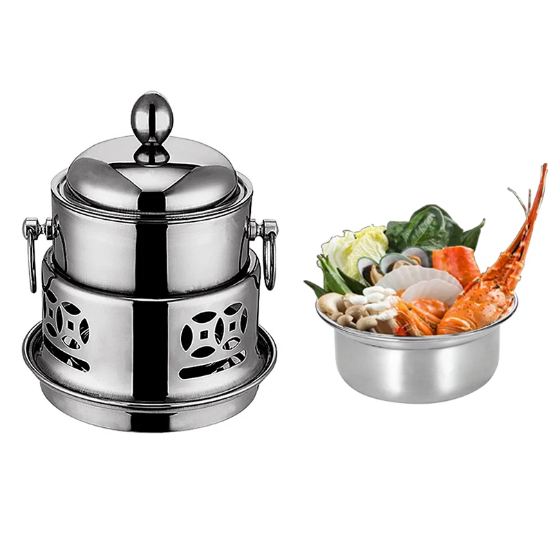 

Popular chinese single person use chafing dishes stainless steel hot pot shabu-shabu hot pot with alcohol heater