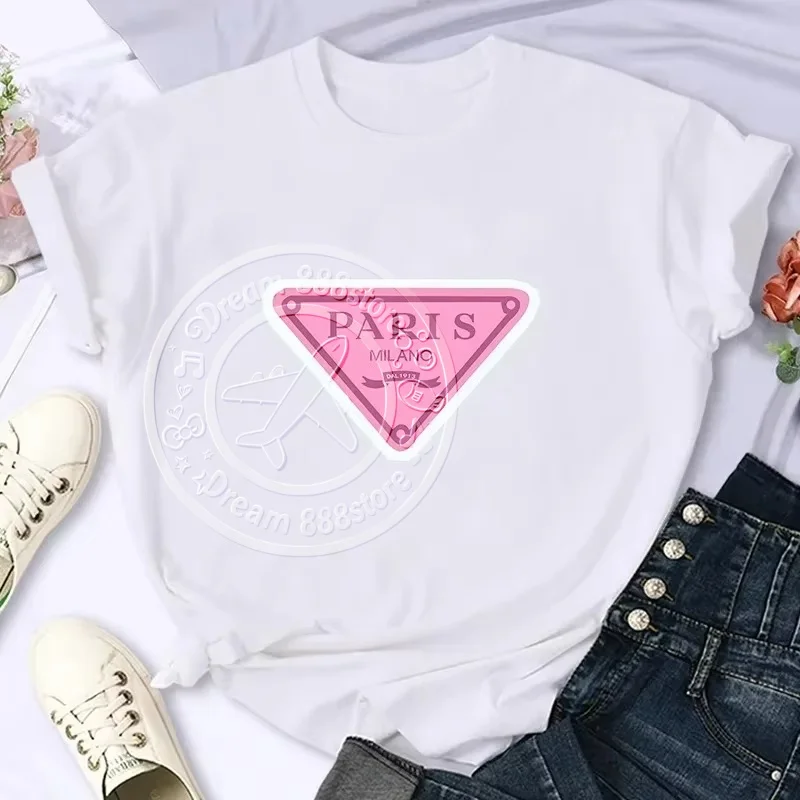 Women Fashion brand Paris Milano Graphic T‑Shirt Vintage Letter Print Short Sleeve Tee Aesthetic Casual Daily Streetwear Tops