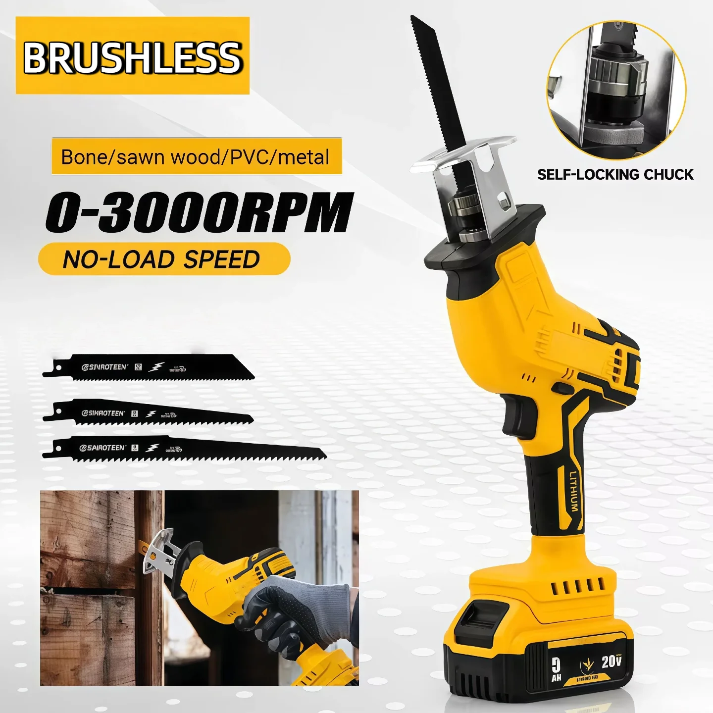 

Fit Dewalt 2800RPM 20V Cordless Reciprocating Saw Brushless Electric Saw Multifunctional Metal Wood Pipe Cutting Saw Power Tool