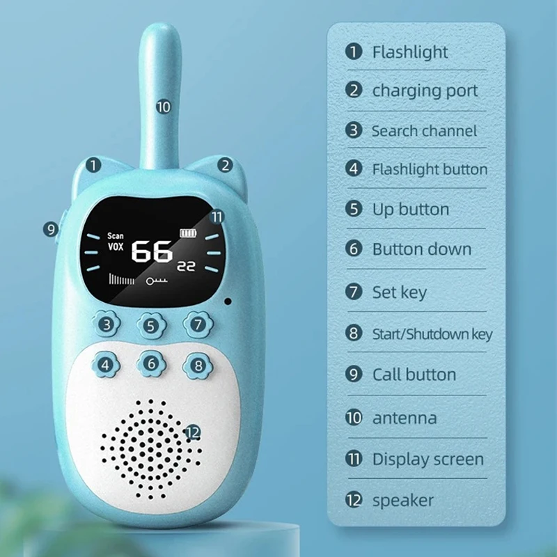 2 pçs crianças mini walkie talkie recarregável 1000mah portátil 0.5w 3km rádio transceptor interfone criança brinquedos de natal presentes