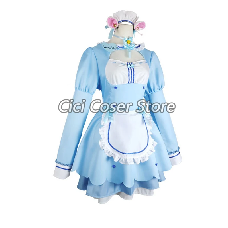 Nekopara Chocola Vanilla Cosplay Costume Wig Lolita Maid Dresses Cat Ears Tail Women Girls Halloween Party Outfits Wigs Shoes